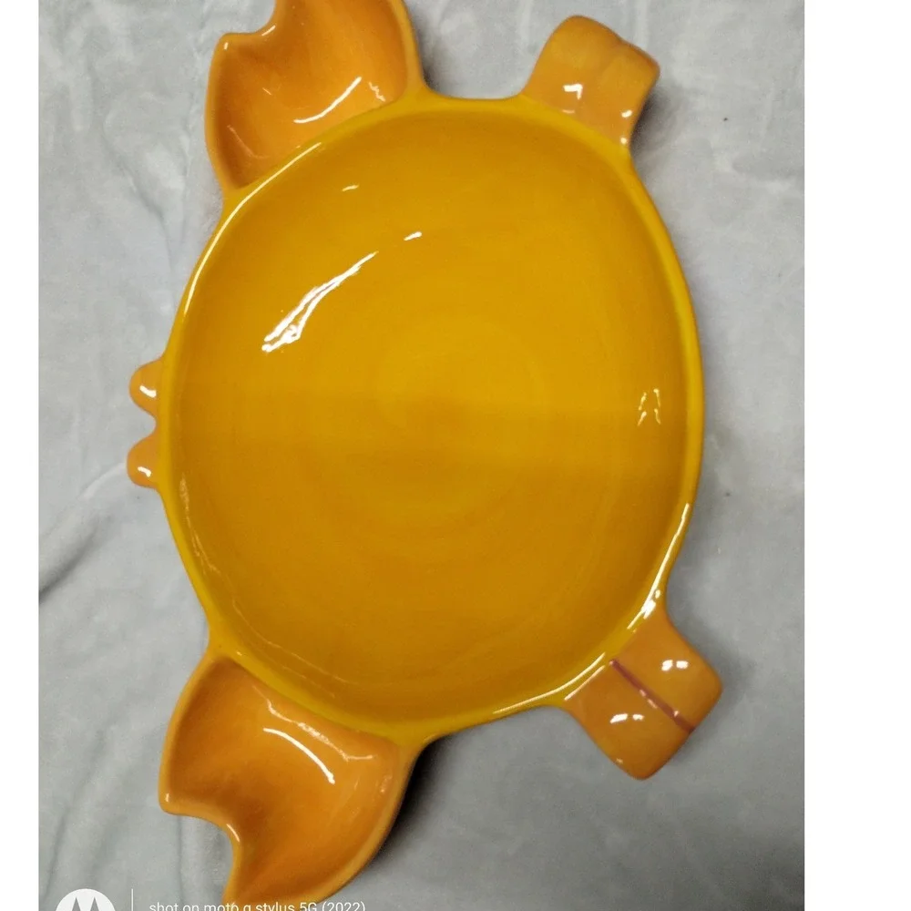 Yellow Crab Shaped Divided Serving Dish Seafood Party‎ Platter Beach Decor 14